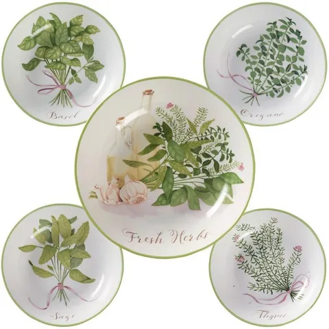 Fresh Herbs 12 in. and 8 in. Multi-Colored Pasta Bowl Set (Set of 5)