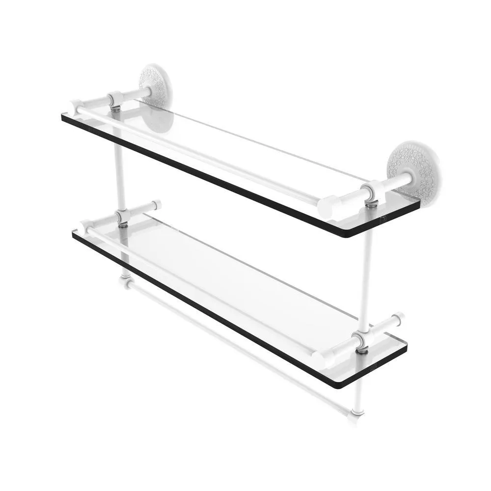 Allied Brass 22 in. L x 12 in. H x 5 in. W 2-Tier Clear Glass Bathroom Shelf with Towel Bar in Polished Chrome, photo 15 of 15
