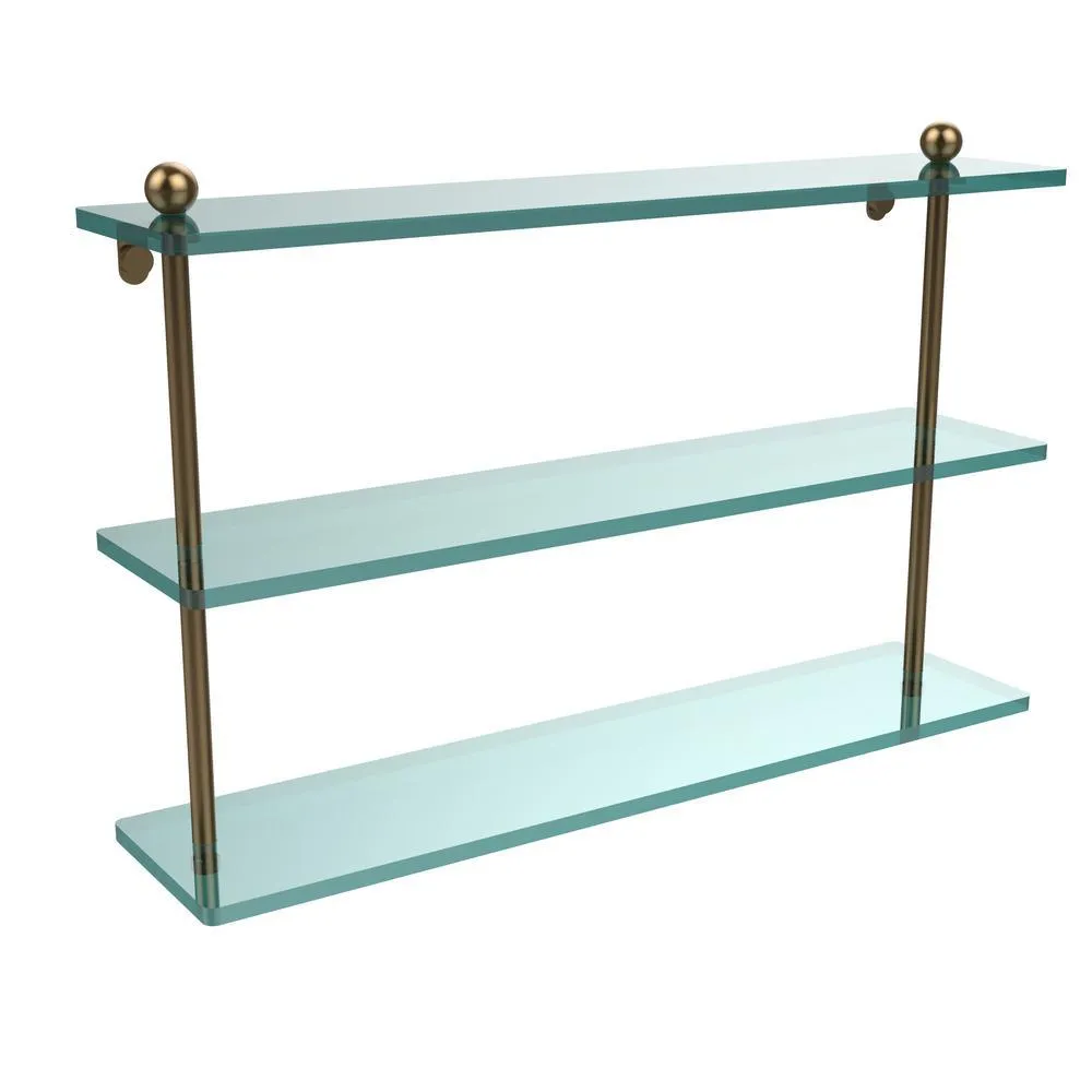 Allied Brass 22 in. L x 15 in. H x 5 in. W 3-Tier Clear Glass Bathroom Shelf in Satin Nickel, photo 16 of 16