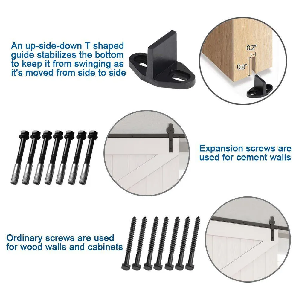 10 ft./120 in. Black Straight Strap Sliding Barn Door Track and Hardware Kit for Single Door with Floor Guide, photo 3 of 6