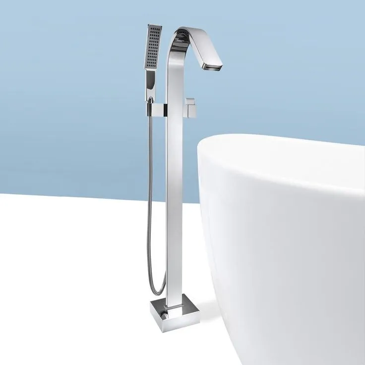 1-Handle Freestanding Floor Mount Roman Tub Faucet Bathtub Filler with Hand Shower in Chrome, photo 8 of 11