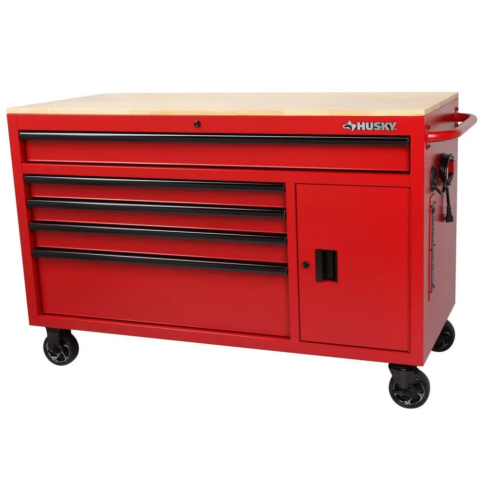 56 in. W x 24.5 in. D 5-Drawer 1-Door Tool Chest Mobile Workbench with Solid Wood Top in Matte Gray, photo 20 of 20