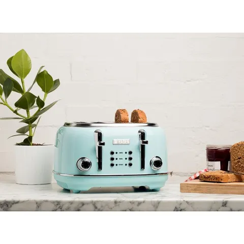 Heritage 1500 W 4-Slice Turquoise Wide Slot Retro Toaster with Removable Crumb Tray and Browning Control