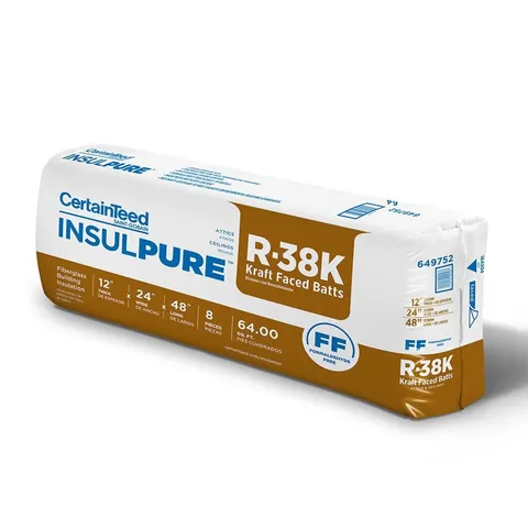 InsulPure R-38 Kraft Faced Fiberglass Batt Insulation 24 × 48 in