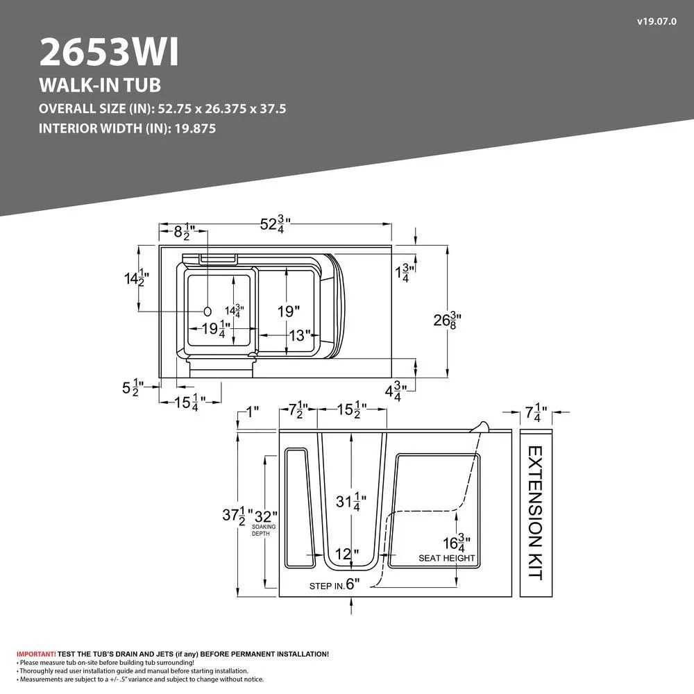 Universal Tubs Safe Premier 52.75 in. x 60 in. x 26 in. Left-Drain Walk-In Air and Whirlpool Bathtub in White, photo 4 of 17