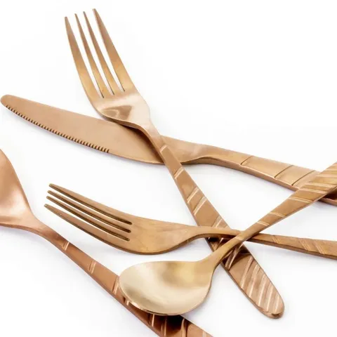 La Vague 20-Piece Matte Rose Gold Stainless Steel Flatware Set