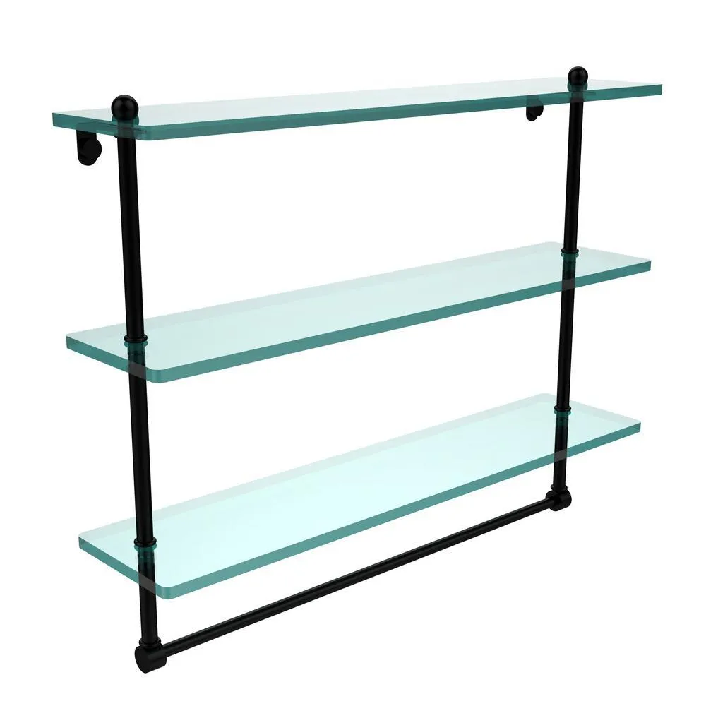 Allied Brass 22 in. L x 18 in. H x 5 in. W 3-Tier Clear Glass Bathroom Shelf with Towel Bar in Oil Rubbed Bronze, photo 5 of 15