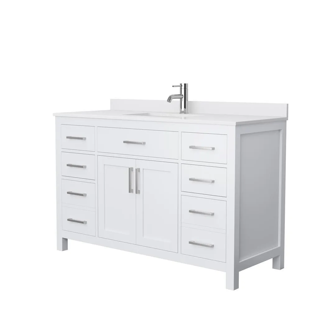 Beckett 54 in. W x 22 in. D Single Vanity in White with Cultured Marble Vanity Top in Carrara with White Basin, photo 43 of 54