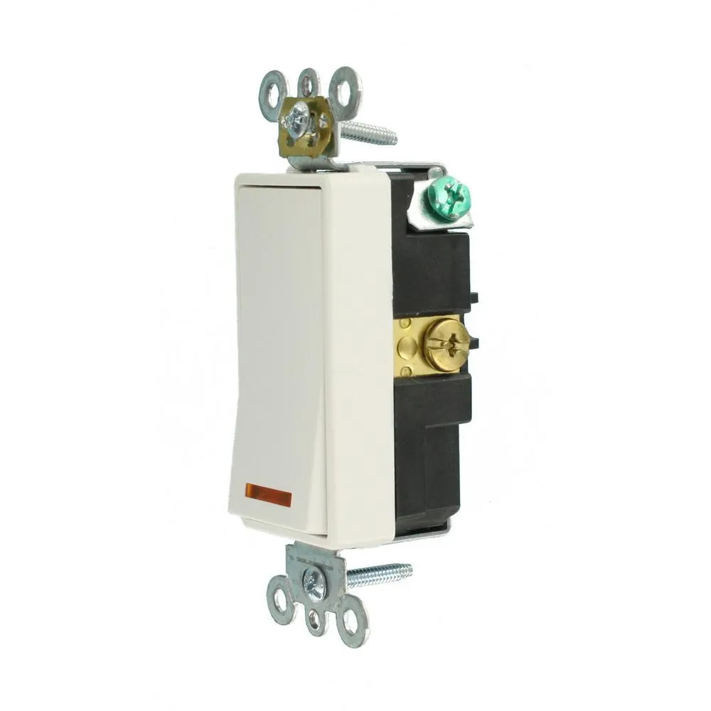 20 Amp Decora Plus Commercial Grade Single Pole Lighted Rocker Switch, White, photo 3 of 7