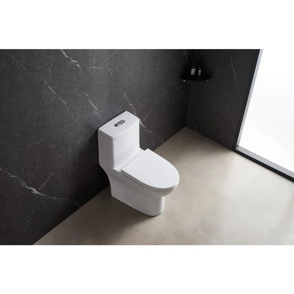 1-Piece Dual Flush 1.2 GPF/0.88 GPF High Efficiency Skirted Toilet Round Bowl All-in-One Toilet in White Seat Included, photo 10 of 10