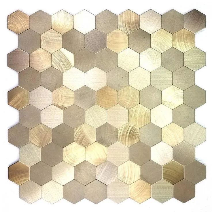 Enchanted Metals Gold Hexagon Mosaic 12 in. x 12 in. Brushed Peel & Stick Wall Tile (0.9 sq. ft.), photo 2 of 3