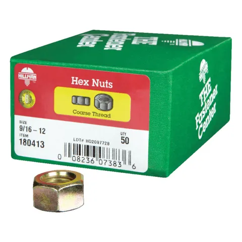 9/16 in. Zinc Dichromate Steel USS Hex Nut, Coarse Thread, Grade 8