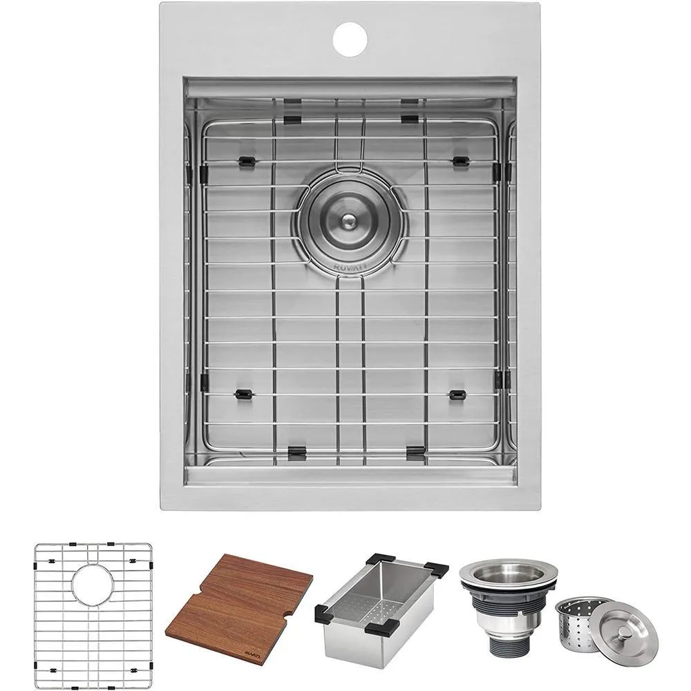 Workstation Drop-in Stainless Steel 15 in. x 20 in. Topmount Bar Prep RV Kitchen Sink 16-Gauge Single Bowl, photo 7 of 13