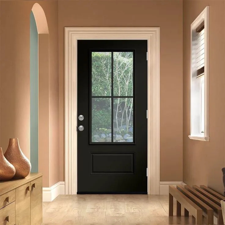 JELD-WEN 36 in. x 80 in. 1 Panel Left-Hand/Inswing 3/4 Lite Clear Glass Black Steel Prehung Front Door, photo 6 of 8