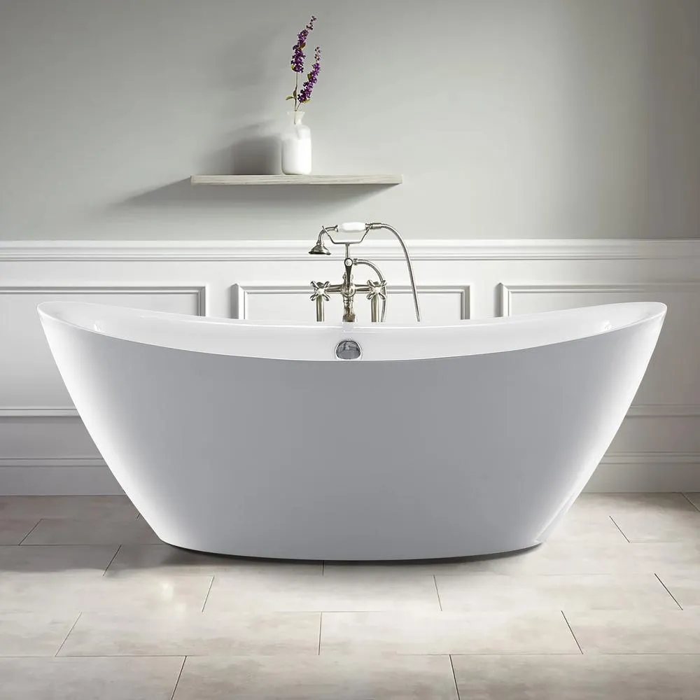 Oval 71 in. W x 36 in. D x 26 in. H Acrylic Flatbottom Freestanding Bathtub with Overflow, White (not Whirlpool), photo 3 of 9