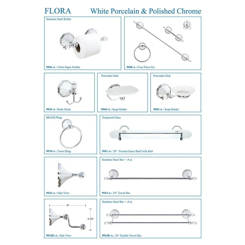 MODONA FLORA 20 in. W Frosted Glass Shelf with Rail in White Porcelain and Polished Chrome, photo 6 of 6