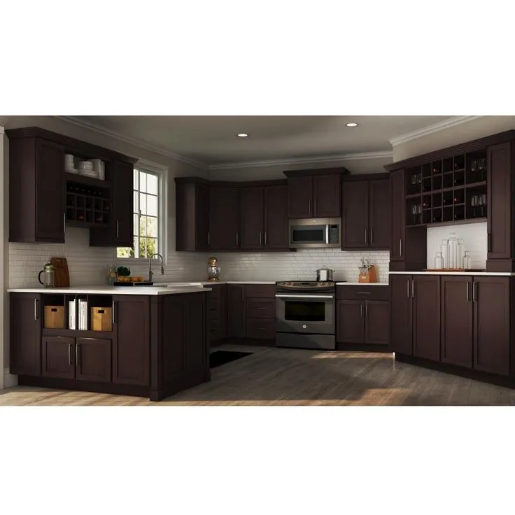 Hampton Bay Shaker Assembled 36x34.5x24 in. Blind Base Corner Kitchen Cabinet in Java, photo 10 of 10