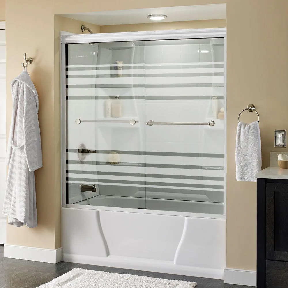 Crestfield 60 in. x 58-1/8 in. Semi-Frameless Traditional Sliding Bathtub Door in Bronze with Transition Glass, photo 44 of 67