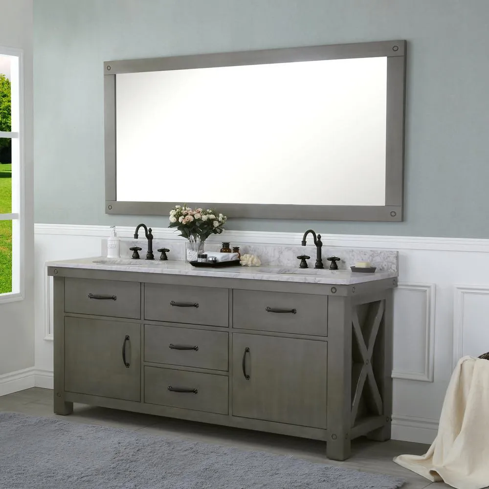 Aberdeen 72 in. W x 34 in. H Vanity in Gray with Marble Vanity Top in Carrara White with White Basins, photo 2 of 9