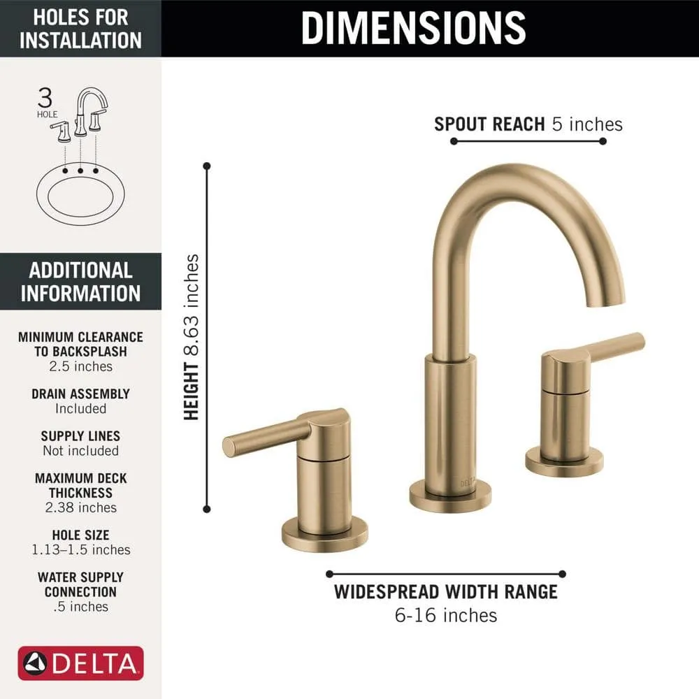 Delta Nicoli J-Spout 8 in. Widespread Double Handle Bathroom Faucet in Champagne Bronze by Delta, photo 3 of 8