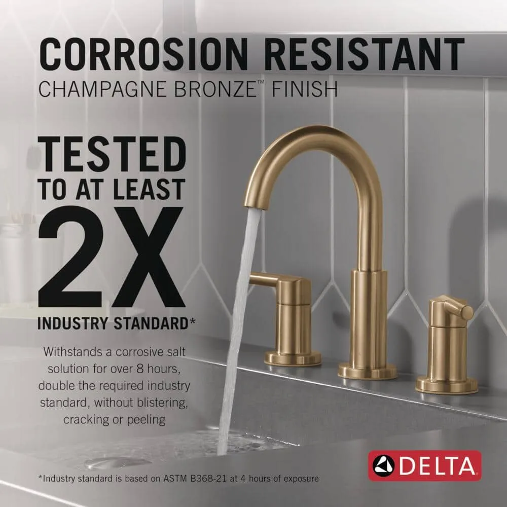 Delta Nicoli J-Spout 8 in. Widespread Double Handle Bathroom Faucet in Champagne Bronze by Delta, photo 4 of 8
