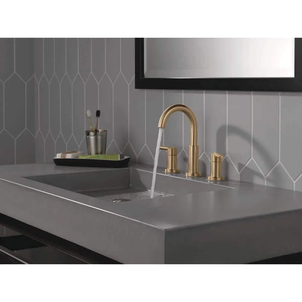 Delta Nicoli J-Spout 8 in. Widespread Double Handle Bathroom Faucet in Champagne Bronze by Delta, photo 2 of 8