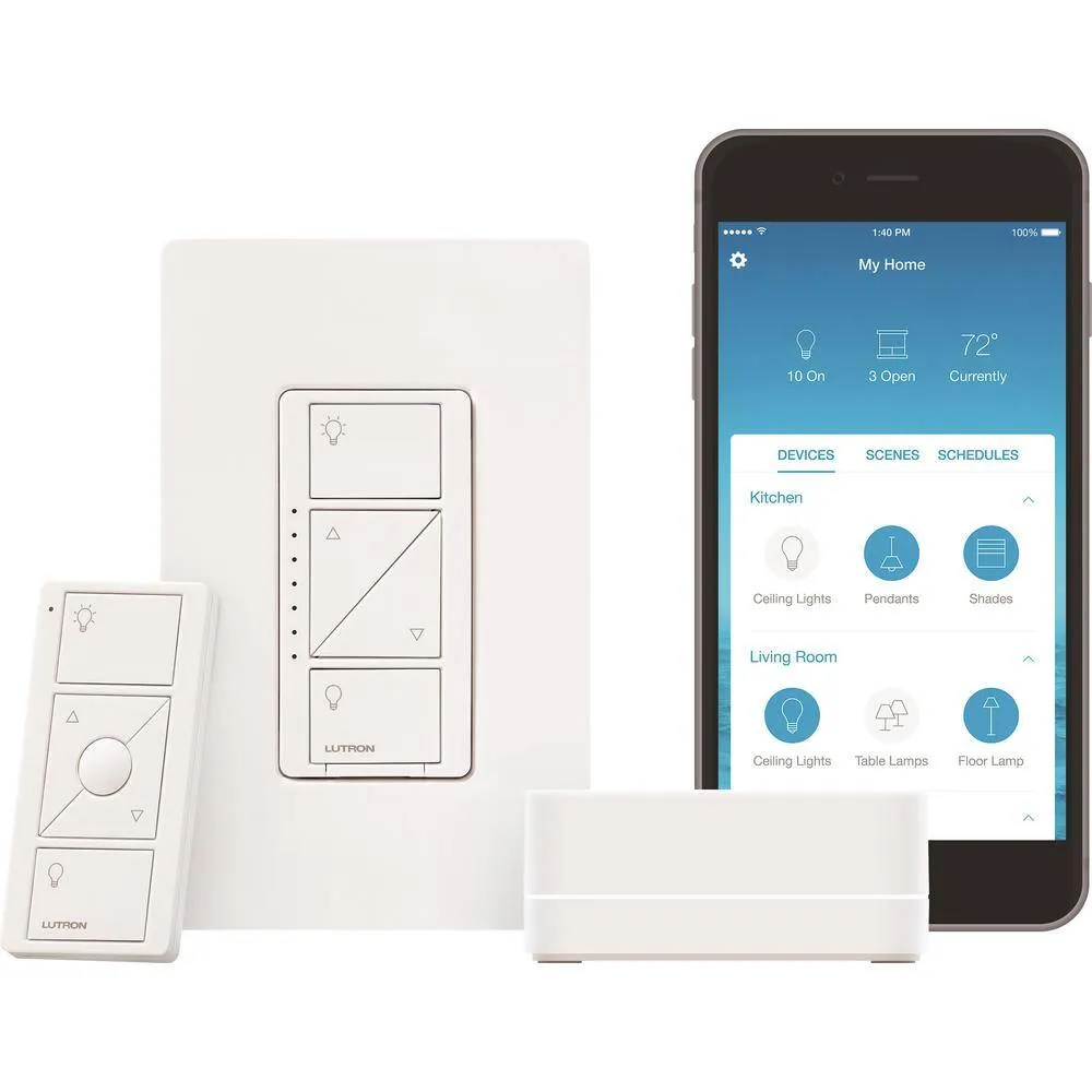 Lutron Caseta Smart Lighting Start Kit with Pico Remote, 2-Dimmer Switches, and Google Home Mini, Charcoal (CASETA-2DIM-GMCHCL), photo 7 of 8