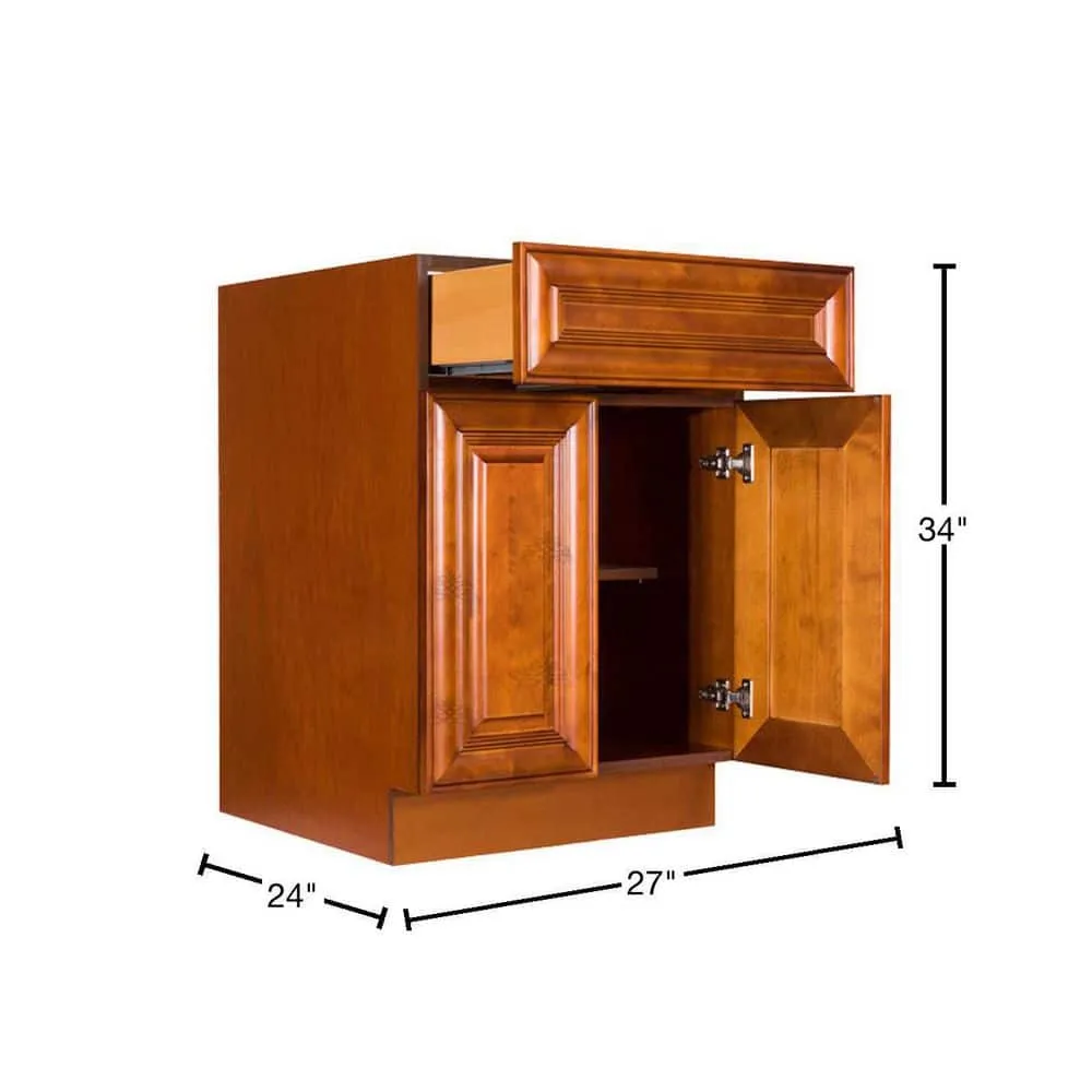 LIFEART CABINETRY Cambridge Assembled 27x34.5x24 in. Base Cabinet with 2 Doors and 1 Drawer in Chestnut, photo 2 of 6