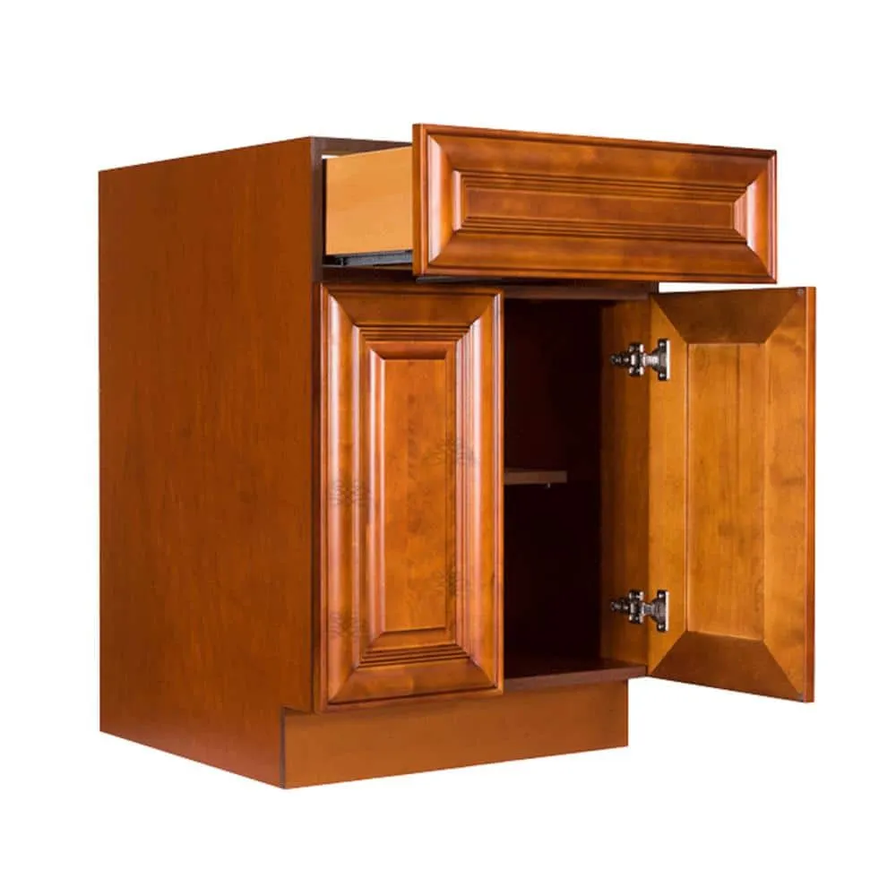 LIFEART CABINETRY Cambridge Assembled 27x34.5x24 in. Base Cabinet with 2 Doors and 1 Drawer in Chestnut, photo 4 of 6