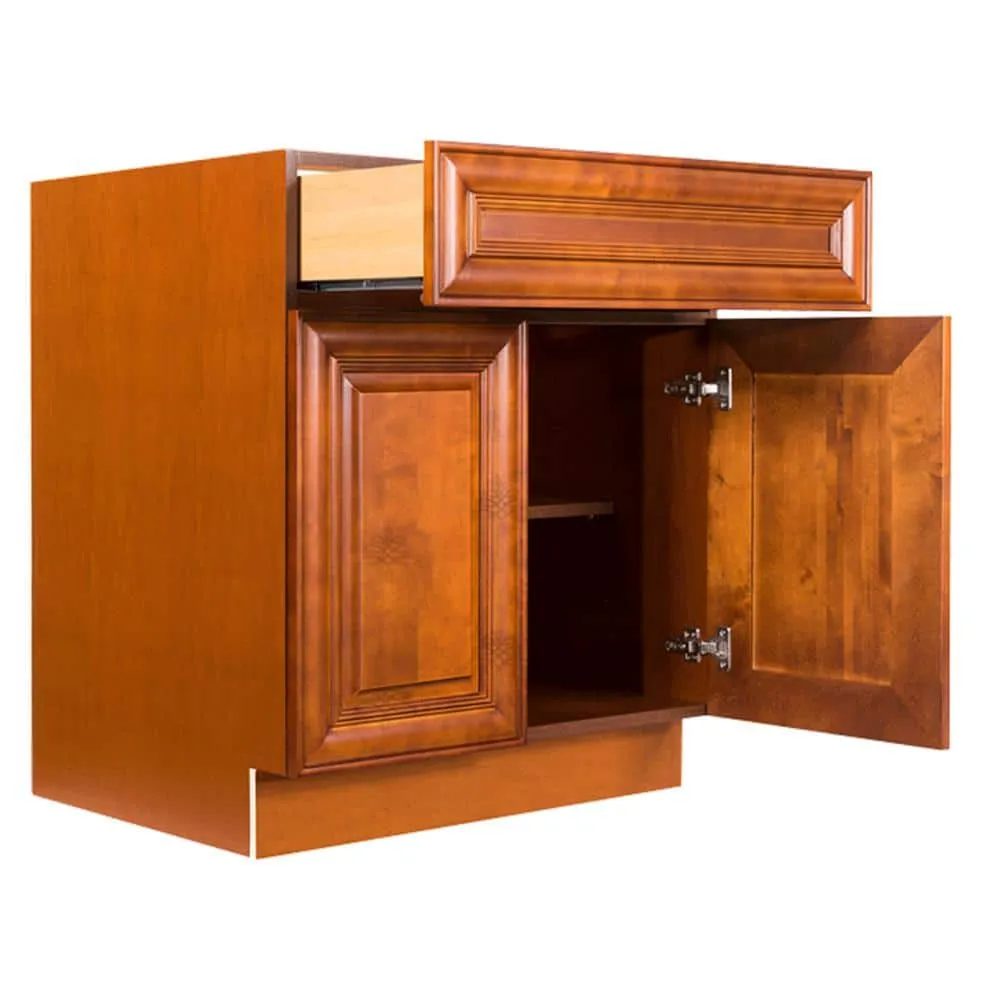 LIFEART CABINETRY Cambridge Assembled 30x34.5x24 in. Base Cabinet with 2 Doors and 1 Drawer in Chestnut, photo 3 of 5