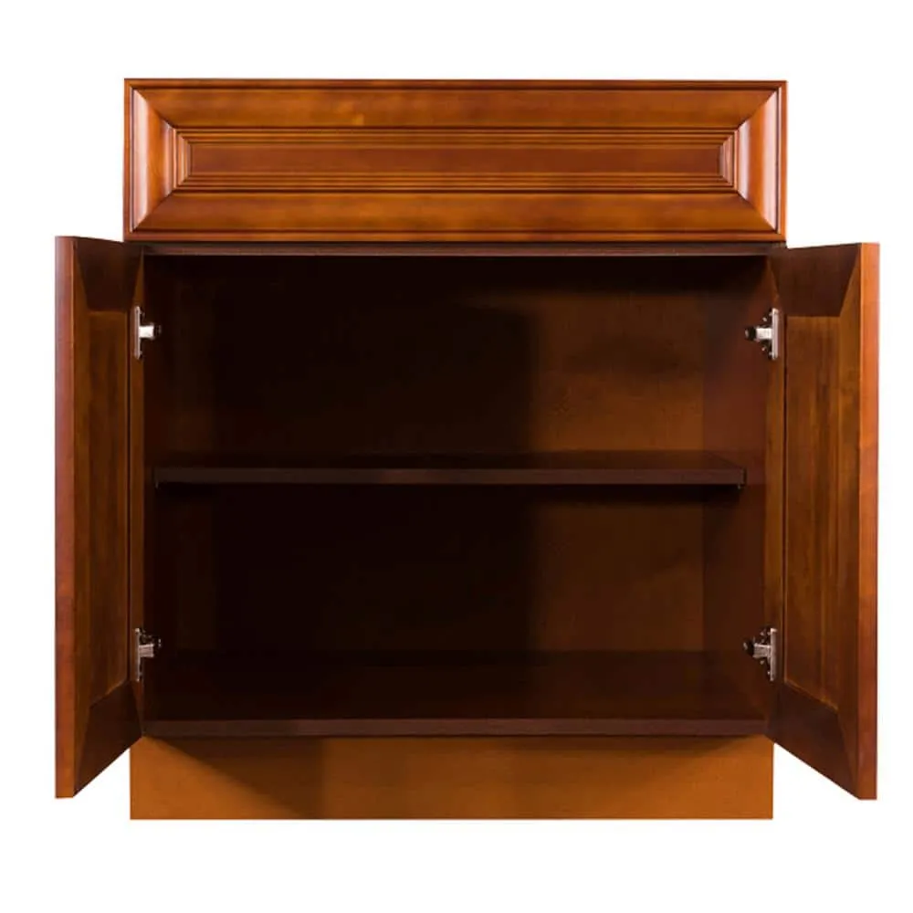 LIFEART CABINETRY Cambridge Assembled 30x34.5x24 in. Base Cabinet with 2 Doors and 1 Drawer in Chestnut, photo 2 of 5