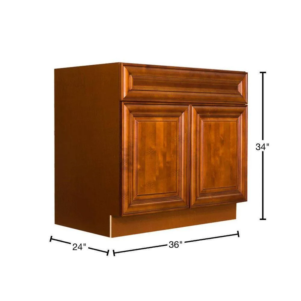 LIFEART CABINETRY Cambridge Assembled 36x34.5x24 in. Base Cabinet with 2 Doors and 1 Drawer in Chestnut, photo 2 of 7
