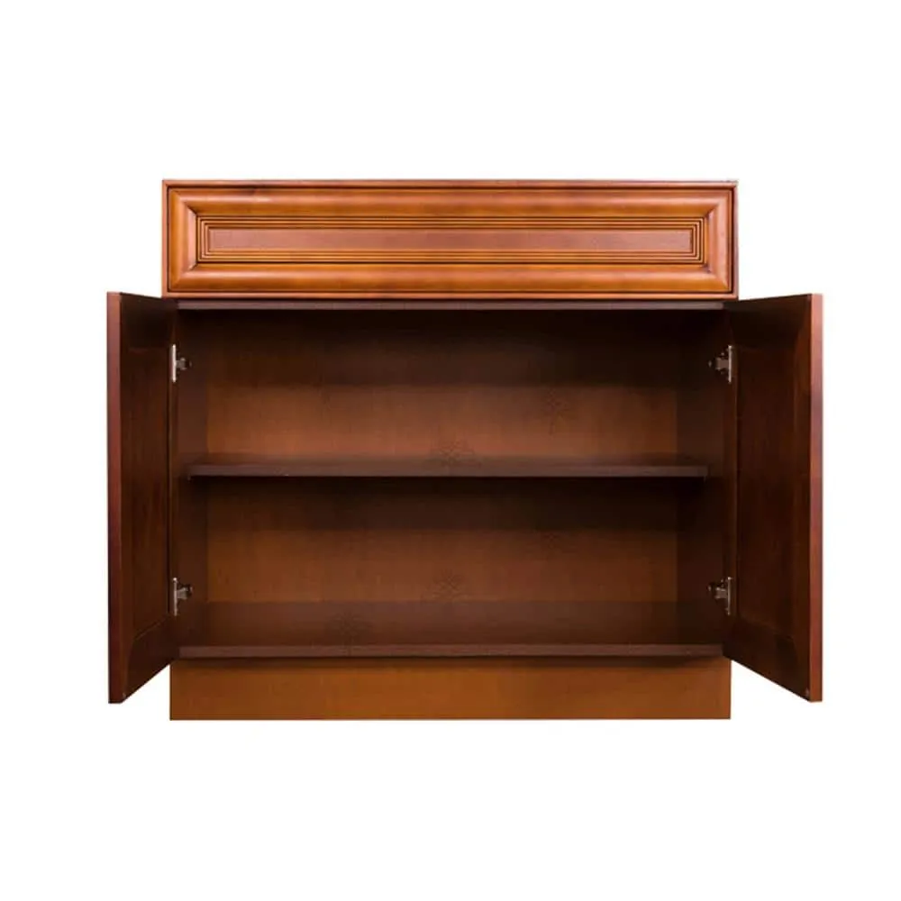 LIFEART CABINETRY Cambridge Assembled 36x34.5x24 in. Base Cabinet with 2 Doors and 1 Drawer in Chestnut, photo 3 of 7