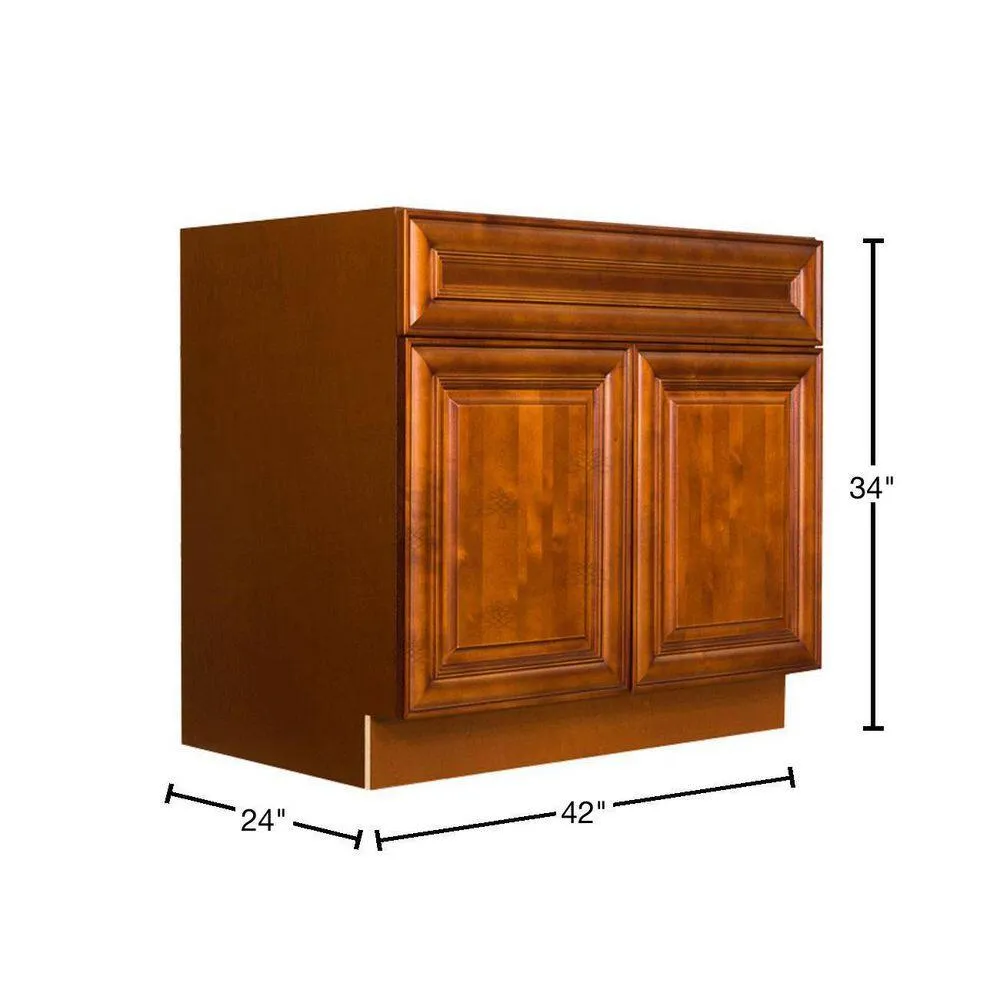 LIFEART CABINETRY Cambridge Assembled 42x34.5x24 in. Base Cabinet with 2 Doors and 1 Drawer in Chestnut, photo 2 of 7