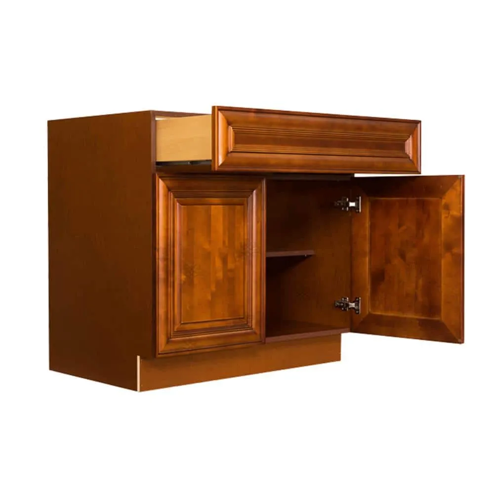 LIFEART CABINETRY Cambridge Assembled 42x34.5x24 in. Base Cabinet with 2 Doors and 1 Drawer in Chestnut, photo 4 of 7