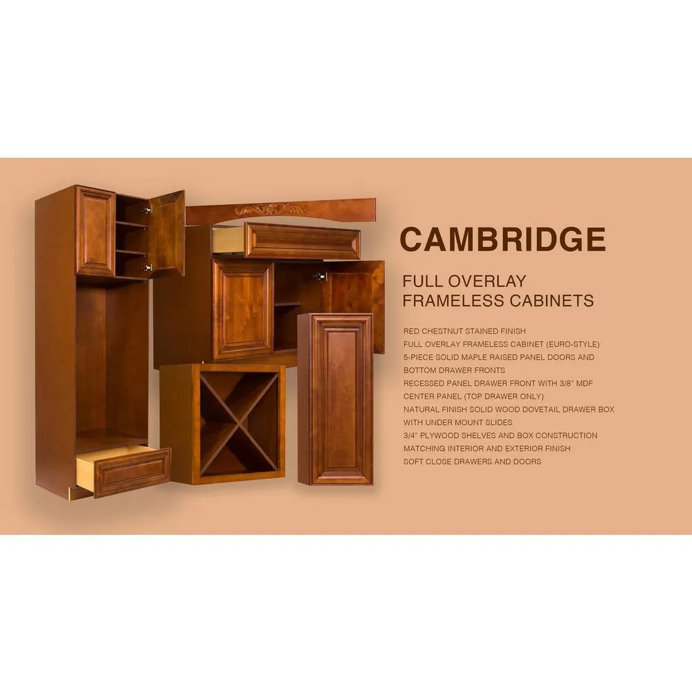 LIFEART CABINETRY Cambridge Assembled 42x34.5x24 in. Base Cabinet with 2 Doors and 1 Drawer in Chestnut, photo 6 of 7