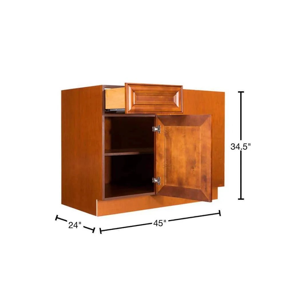 LIFEART CABINETRY Cambridge Assembled 45 in. x 34.5 in. x 24 in. Base Blind Corner Cabinet in Chestnut, photo 2 of 7