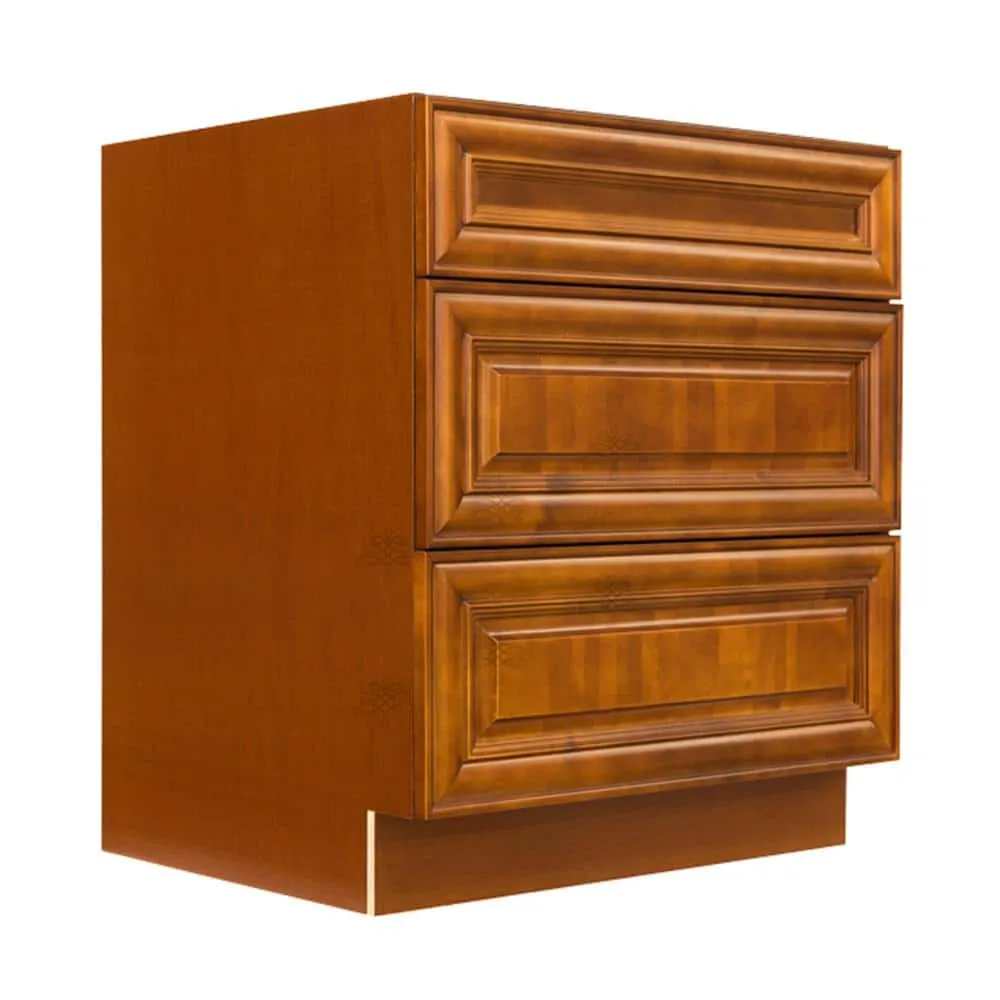 LIFEART CABINETRY Cambridge Assembled 27x34.5x24 in. Base Cabinet with 3 Drawers in Chestnut, photo 2 of 7