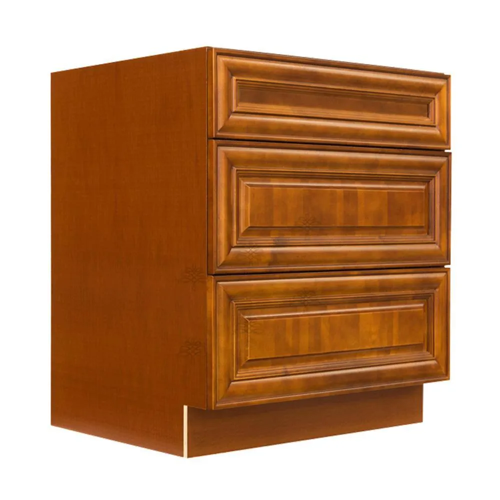 LIFEART CABINETRY Cambridge Assembled 33x34.5x24 in. Base Cabinet with 3 Drawers in Chestnut, photo 3 of 8