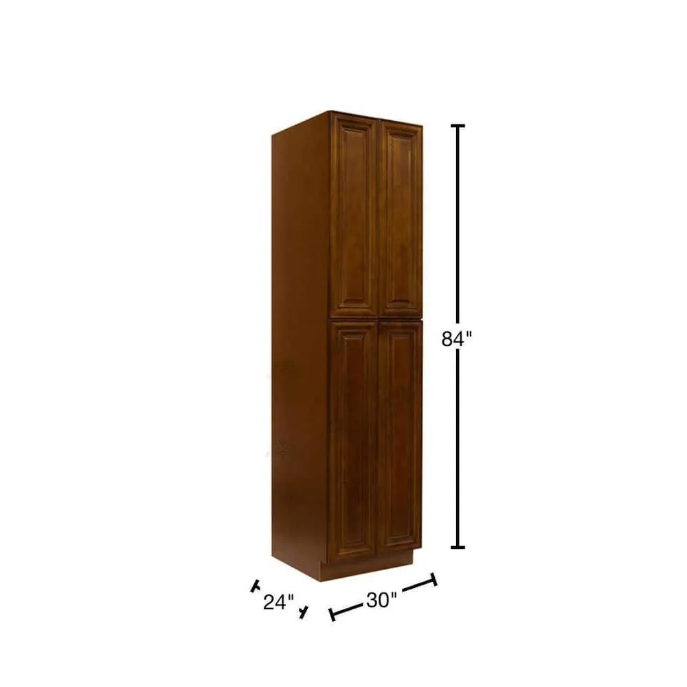 LIFEART CABINETRY Cambridge Assembled 30 in. x 84 in. x 24 in. Tall Pantry with 4 Doors in Chestnut, photo 2 of 6