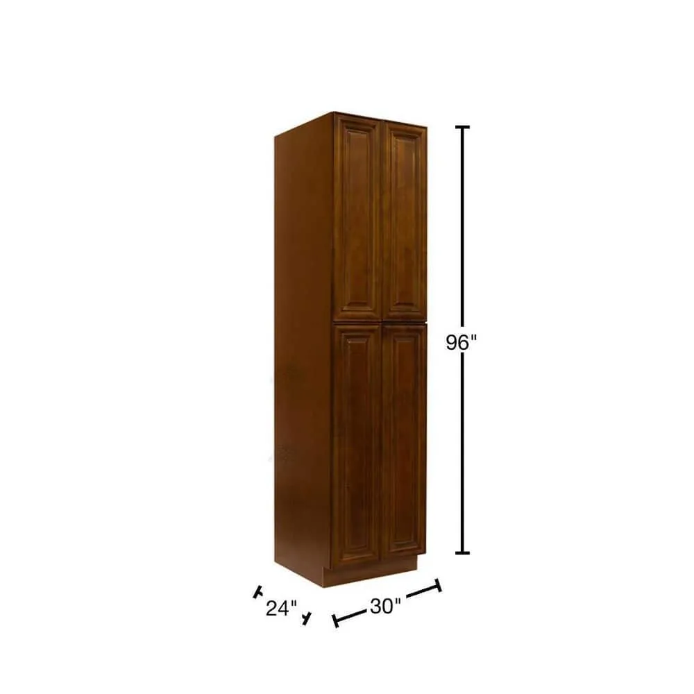 LIFEART CABINETRY Cambridge Assembled 30 in. x 96 in. x 24 in. Tall Pantry with 4 Doors in Chestnut, photo 2 of 7