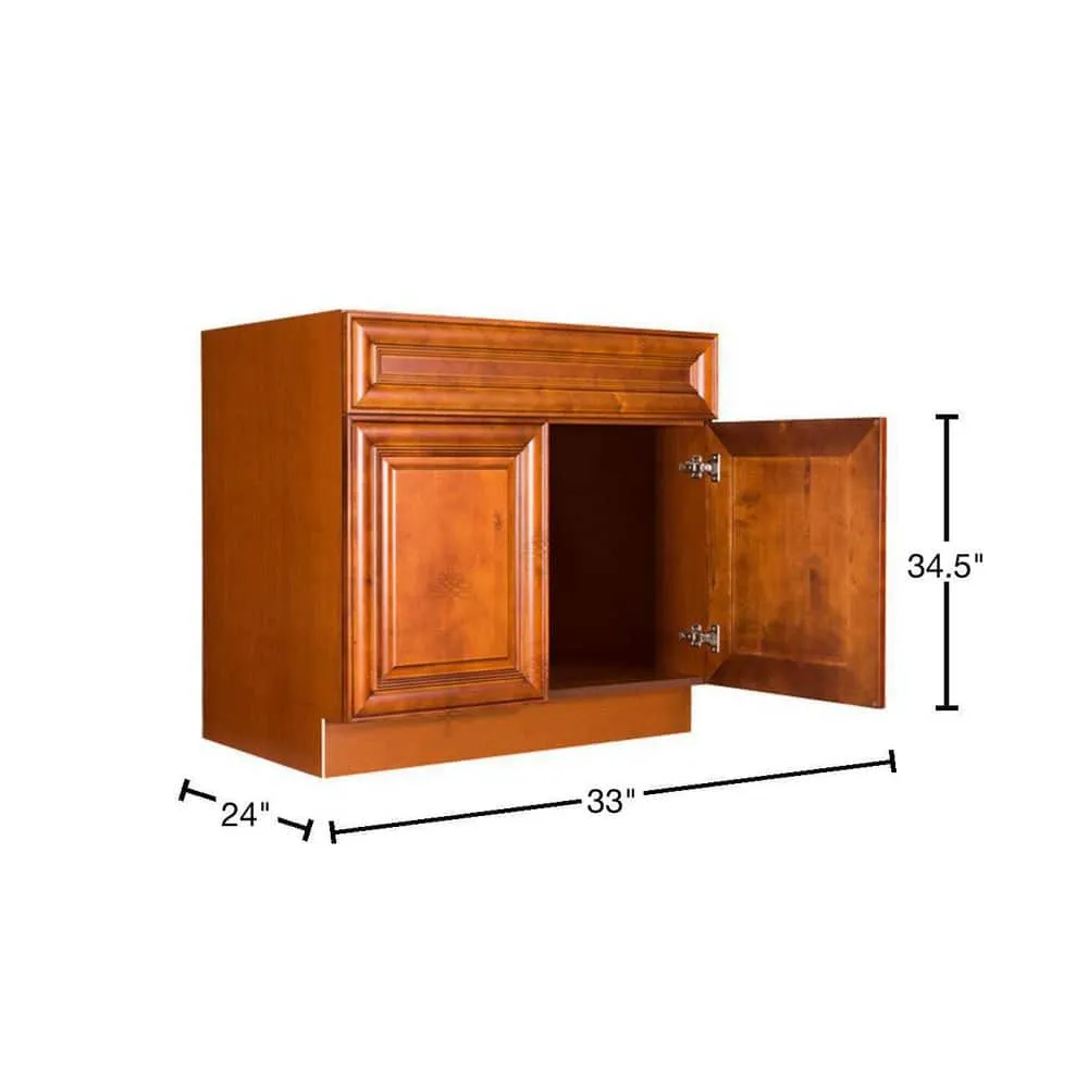 LIFEART CABINETRY Cambridge Assembled 33x34.5x24 in. Sink Base Cabinet with 2 Doors in Chestnut, photo 2 of 5