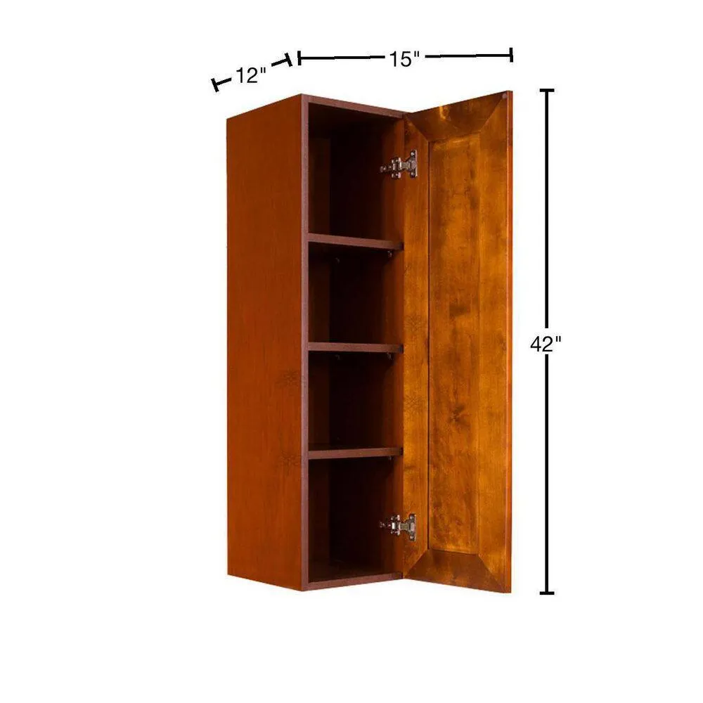 LIFEART CABINETRY Cambridge Assembled 15x42x12 in. Wall Cabinet with 1 Door 3 Shelves in Chestnut, photo 2 of 6
