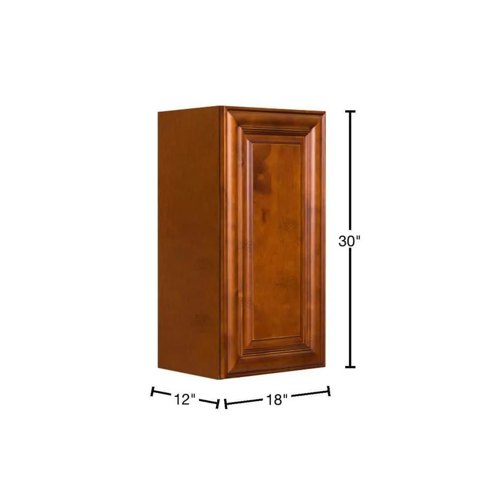 LIFEART CABINETRY Cambridge Assembled 18x30x12 in. Wall Cabinet with 1 Door 2 Shelves in Chestnut, photo 2 of 6