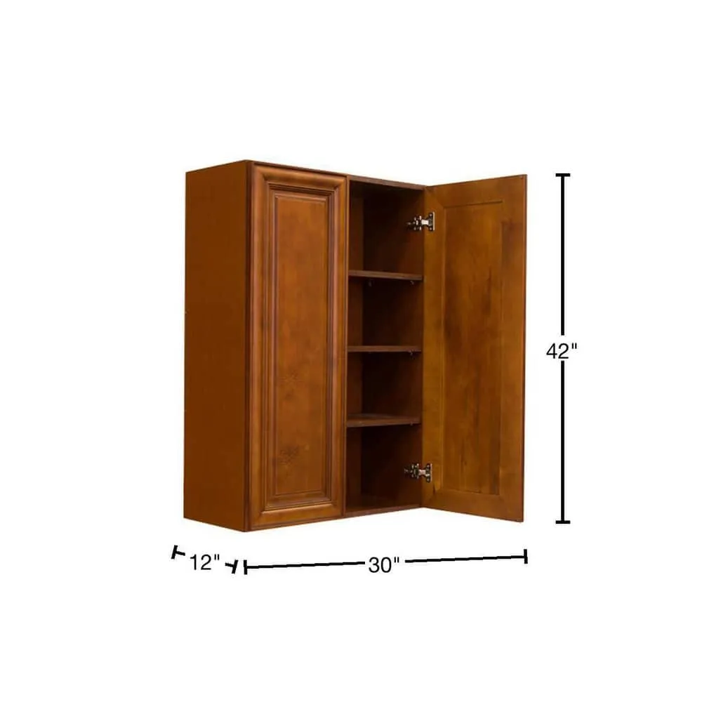 LIFEART CABINETRY Cambridge Assembled 30x42x12 in. Wall Cabinet with 2 Doors 3 Shelves in Chestnut, photo 2 of 6