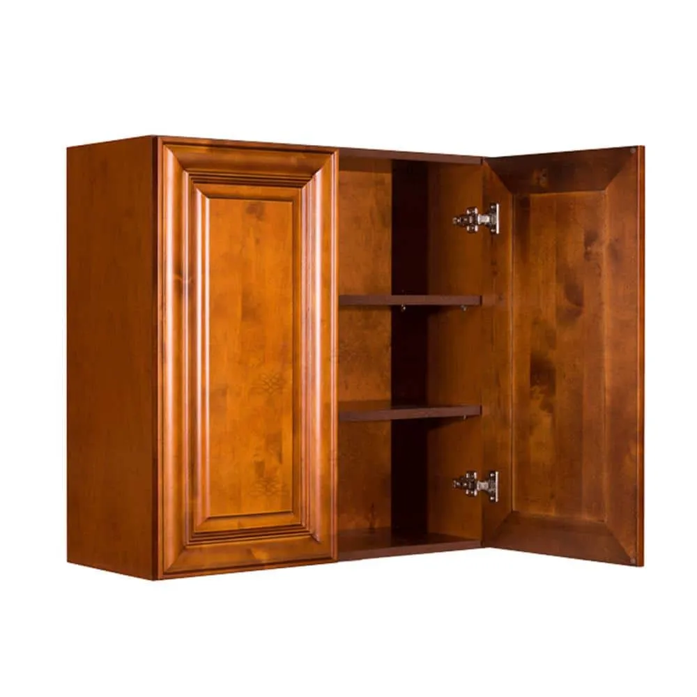 LIFEART CABINETRY Cambridge Assembled 33x30x12 in. Wall Cabinet with 2 Doors 2 Shelves in Chestnut, photo 3 of 5