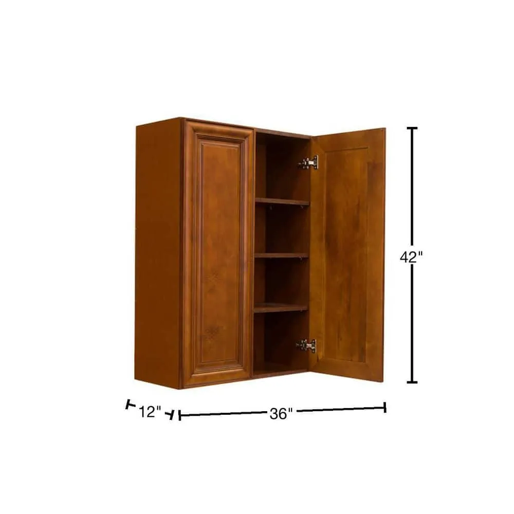 LIFEART CABINETRY Cambridge Assembled 36x42x12 in. Wall Cabinet with 2 Doors 3 Shelves in Chestnut, photo 2 of 6