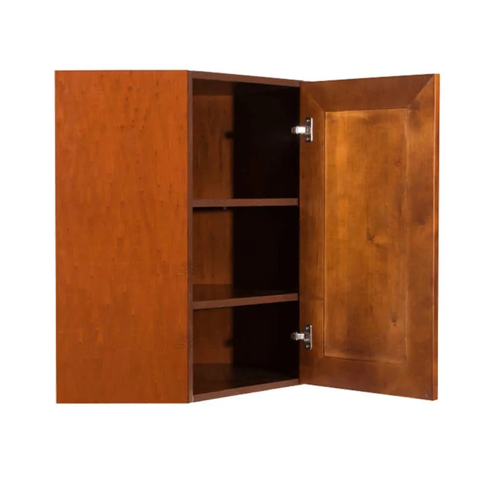 LIFEART CABINETRY Cambridge Assembled 24 in. x 30 in. x 12 in. Wall Diagonal Corner Cabinet with 1-Door 2-Shelves in Chestnut, photo 3 of 7