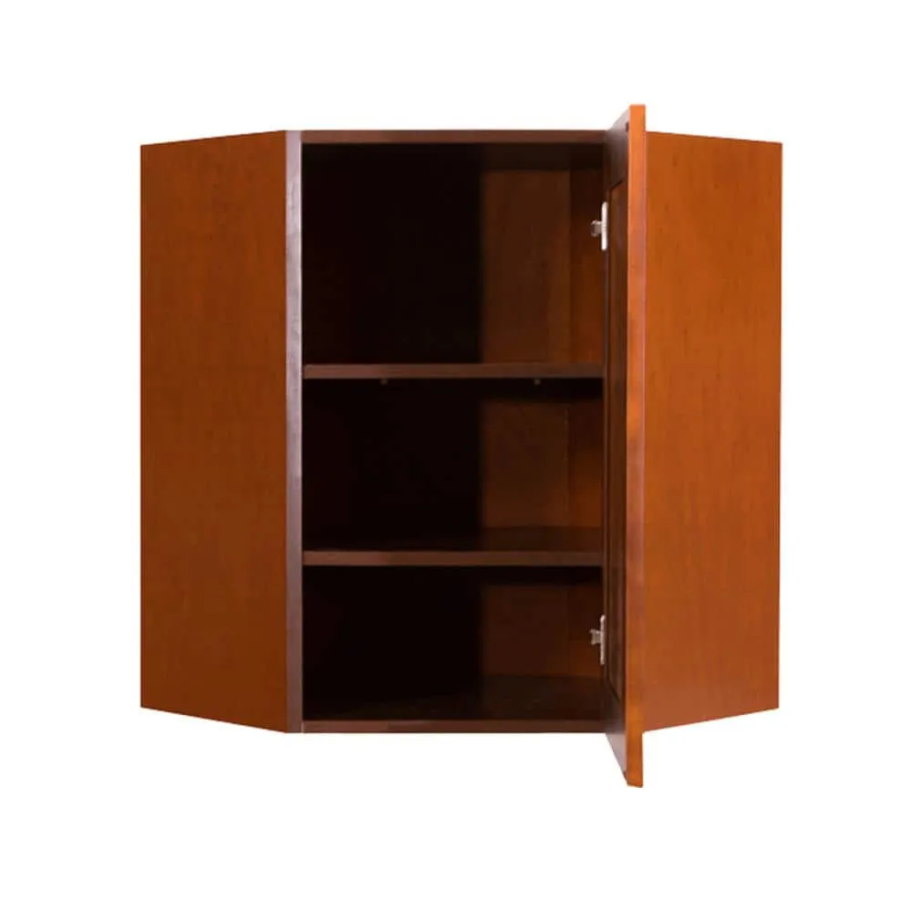 LIFEART CABINETRY Cambridge Assembled 24 in. x 30 in. x 12 in. Wall Diagonal Corner Cabinet with 1-Door 2-Shelves in Chestnut, photo 2 of 7