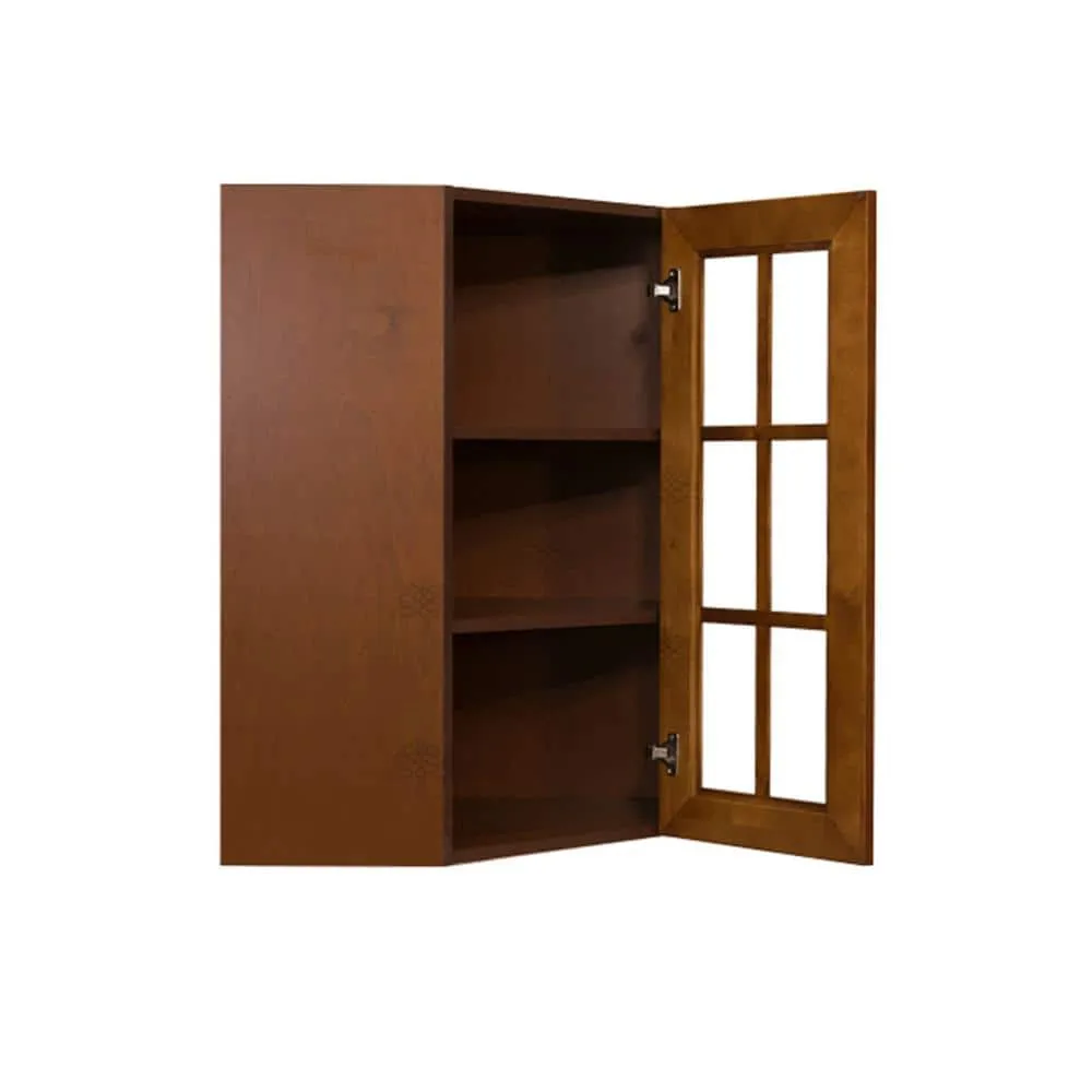 LIFEART CABINETRY Cambridge Assembled 24 in. x 36 in. x 12 in. Wall Diagonal Mullion-Door Cabinet with 1-Door 2-Shelves in Chestnut, photo 2 of 7